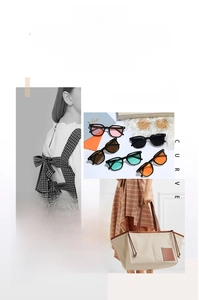 Collage of square fashion sunglasses in multiple lens colors with a modern frame