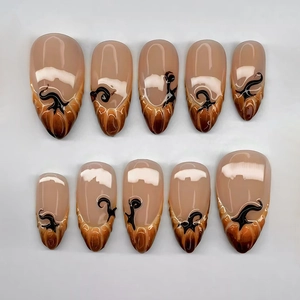 Unghie Finte Halloween Fantasma Mandorla Plastica ABS Sfumatura Francese Rimovibili Per Manicure Donna