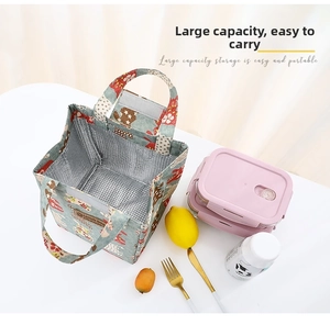 Detail of insulated lunch bag with foil lining and floral rabbit print pattern