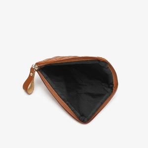 Brown quilted PU leather coin purse with zipper and spacious black interior lining