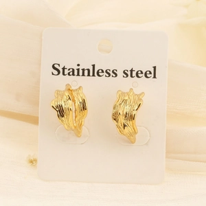 Irregular Wrinkled Texture Stainless Steel Earrings Hollow C-Shape Geometric Retro Fashion Accessories For Women