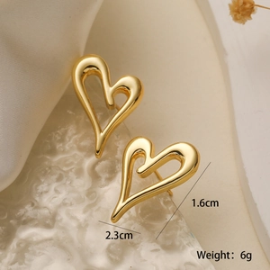 Detail showing dimensions 2.3cm by 1.6cm of 18K gold plated hollow heart earrings