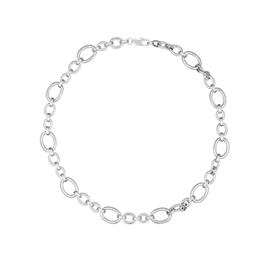 Polished silver titanium steel chain necklace with oval links and lobster clasp closure