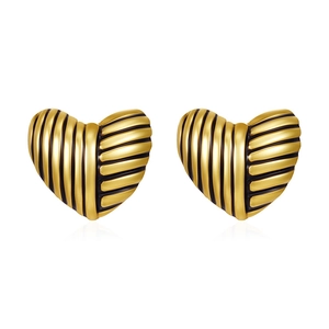Detailed view of heart-shaped earrings with gold and black stripes in 18K finish