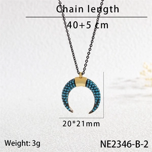 Macro detail of horn pendant with blue micro beads and gunblack chain measurements