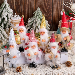 Traditional Santa Claus Doll Ornaments Plush Fabric Sequins With Glasses Gift Bag Christmas Tree Home Desktop Decoration