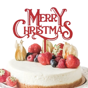 Sparkling red glitter Merry Christmas acrylic cake topper for festive party decorations