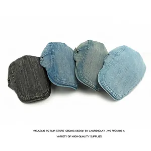 Washed denim beret ivy caps for men and women in four vintage blue and grey color shades