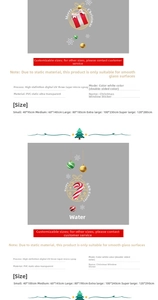 Detailed size guide for Christmas PVC static window decals with UV micro-spray prints