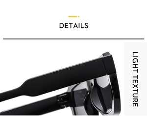 Detail showing the light texture and sleek hinge structure of black square sunglasses