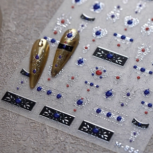 3D Relief Nail Art Stickers Retro Baroque Embossed Faux Gem Jewelry Design Self Adhesive Manicure Decals