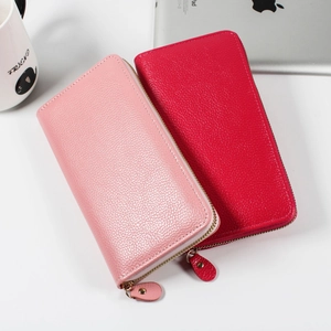 Classic lychee pattern long zip around wallets in pink and rose red for women