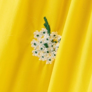 French country style yellow dress with exquisite white floral embroidery and cotton fabric