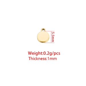 Polished golden stainless steel round pendant with 5.5mm diameter and 1mm thickness