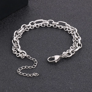 Minimalist double layer stainless steel chain bracelet with adjustable lobster clasp