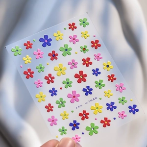 Detail of colorful five-petal flower nail stickers with crystal rhinestones model ta-346
