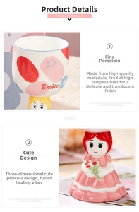 Detail of creative ceramic goblet featuring a 3D cartoon princess base and Smile print