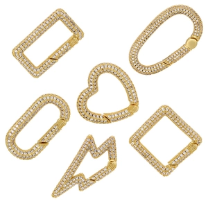 Brass Jewelry Clasp Connector Gold Plated Pave Zircon Heart Lightning Oval Rectangle Square DIY Jewelry Findings