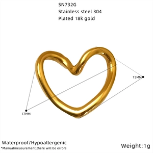 Detail view of 18K gold plated heart pendant with 17mm x 15mm dimensions and specifications