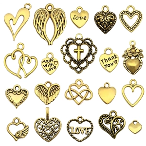 Vintage Zinc Alloy Heart Pendants Mixed Styles Angel Wings Cross Lettering Charms For DIY Necklace Bracelet Keychain Making Jewelry Finding