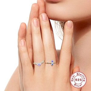 S925 sterling silver moon geometric ring set with colorful pear cut diamond accents