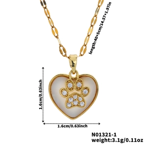Detail view of heart-shaped paw print pendant necklace with dimensions and size info