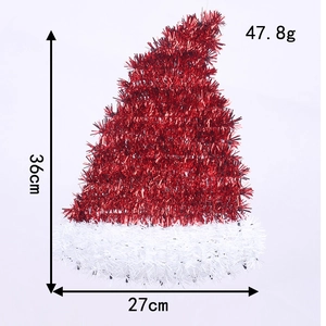 Sparkly red and white sequin Christmas hat with size labels 36cm height and 27cm width