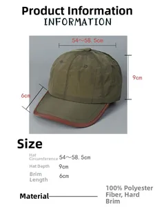 Tableau des tailles montrant les dimensions de la casquette et la visière de 6 cm