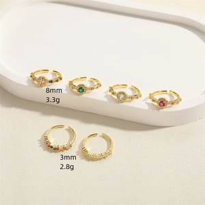 Gold plated open rings with colorful zircon round stones and sparkling pavé bands