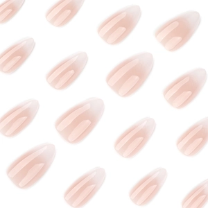 Elegant gradient almond press-on nails in nude pink and milky white ombre finish