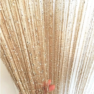 Golden flat silver wire string curtain for doorway partition with shiny texture and drape