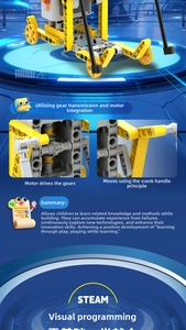 Detail of motorized gears and crank rocker mechanism in a STEAM coding robot kit