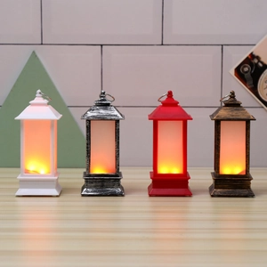 Retro Christmas LED Lantern Simulation Flame Light Portable Plastic Desktop Hanging Holiday Ornament