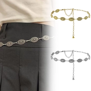Retro Bohemian Waist Chain Belt Metal Alloy Carved Sunburst Pattern Adjustable For Women Dress Accessories