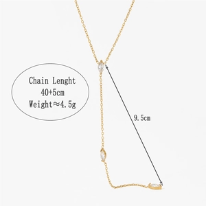 Gold stainless steel teardrop necklace with cubic zirconia and size specifications