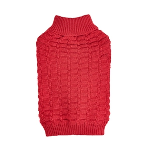 Klassischer roter Zopfstrick-Haustierpullover mit Rippkragen für Hunde und Katzen