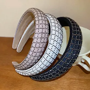 Luxe padded headband with diamond lattice mesh fabric in pink, beige and navy colors