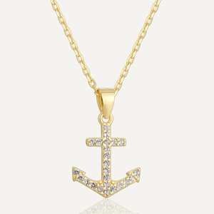 925 Sterling Silver Anchor Pendant Necklace For Women Gold Plated Pave Zirconia Nautical Clavicle Chain Hip Hop Punk