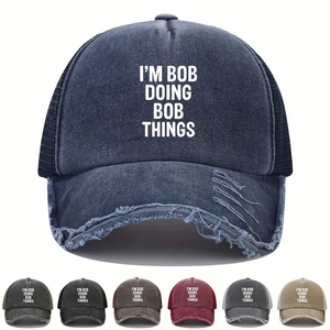 Distressed Trucker Hat Washed Cotton Mesh Baseball Cap Letter Print Retro Streetwear Outdoor Sun Hat Men Women