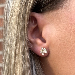 Elegant gold S925 geometric stud earrings with irregular sparkling white crystals