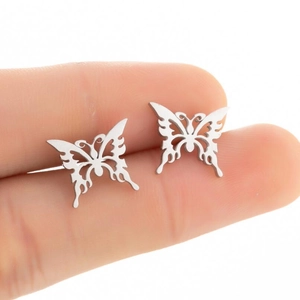 Minimalist hollow butterfly stud earrings in polished silver stainless steel