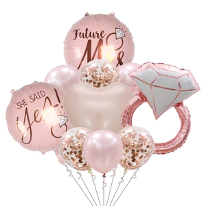 Rose gold engagement balloon set with diamond ring and heart foil balloons