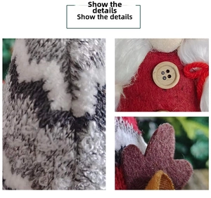 Vue macro des détails du gnome de Noël avec texture de bonnet tricoté et boutons en bois