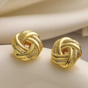 Woven Knot Stud Earrings 18K Gold Plated Copper Textured Geometric Mini Personalized Fashion Jewelry For Women