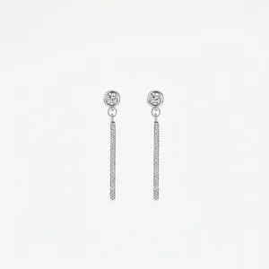 925 Sterling Silver Long Bar Drop Earrings Sparkling Cubic Zirconia Micropave Inlaid Elegant Jewelry For Women