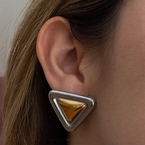 Triangle Stud Earrings Stainless Steel Two Tone Gold Silver Plated Geometric Minimalist Jewelry For Women