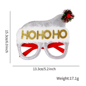 Sparkly silver Christmas hat glasses with HOHOHO glitter text and red green pom poms