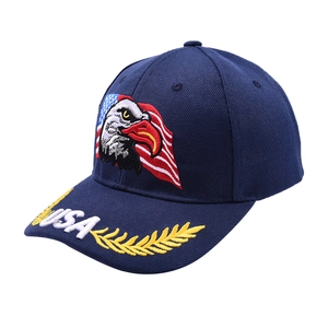 Navy blue US Independence Day baseball cap with eagle embroidery and USA brim detail