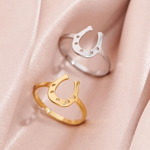 Bague Ouverte Fer à Cheval Minimaliste en Acier Inoxydable pour Femme Anneau Réglable en Forme de U Géométrique Bijoux de Mode