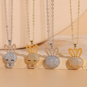 Minimalist Copper Rabbit Pendant Necklace Light Luxury Zirconia Inlaid Animal Jewelry For Women Elegant Daily Neck Chain